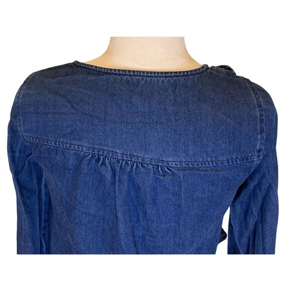 MADEWELL Denim Ruffle Top shirt clare wash $75 BLOGGER FAV SOLD OUT Size S - EUC - Picture 6 of 11
